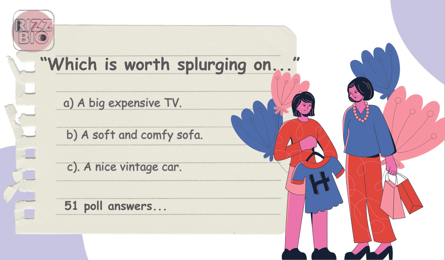 51 answers “Which is worth splurging on?” Hinge Poll - RizzBio