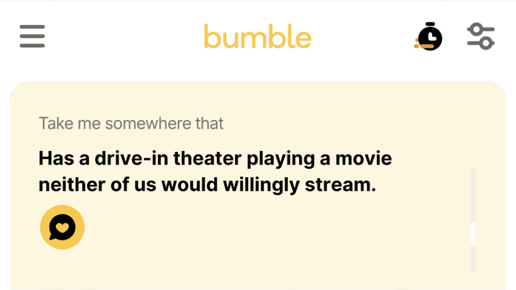 2. Has a drive-in theater playing a movie neither of us would willingly stream.