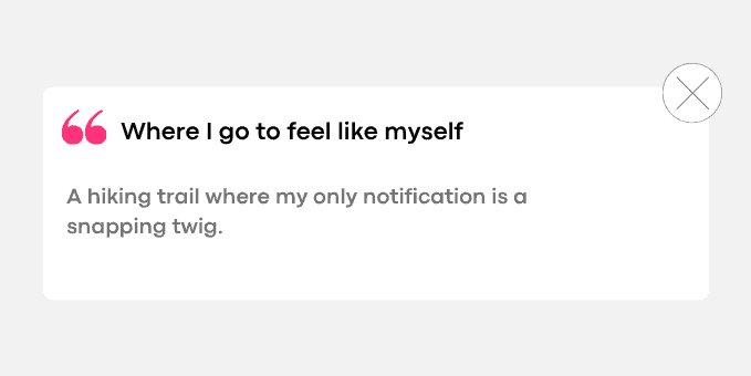 A hiking trail where my only notification is a snapping twig.