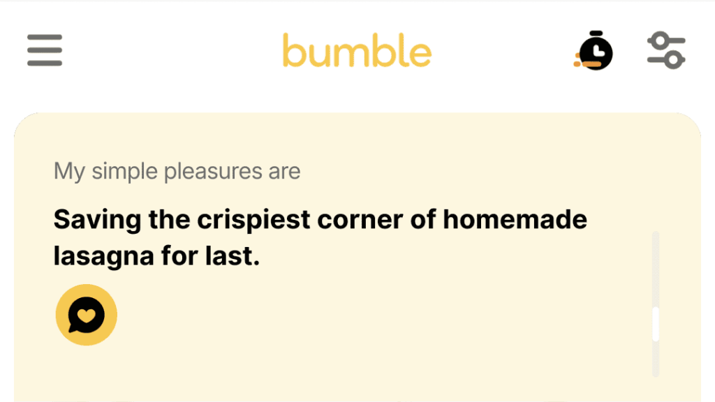 1. Saving the crispiest corner of homemade lasagna for last.