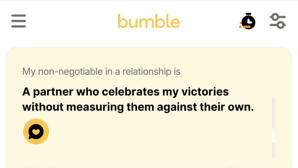 2. A partner who celebrates my victories without measuring them against their own.