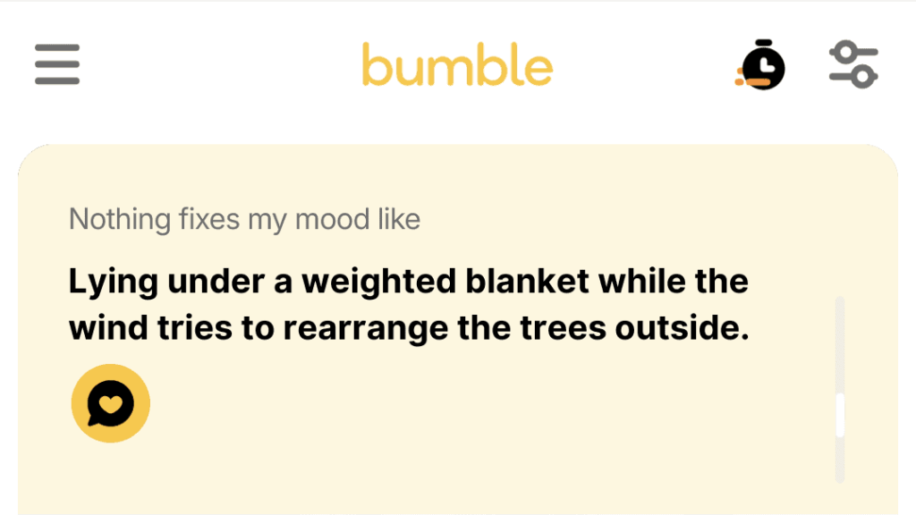 2. Lying under a weighted blanket while the wind tries to rearrange the trees outside.